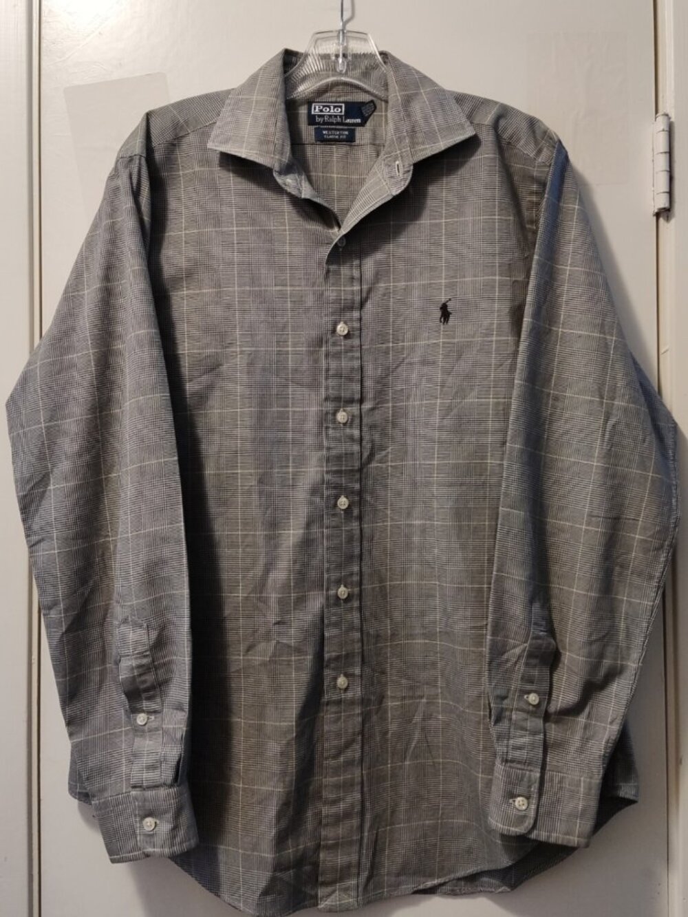 Polo Ralph Lauren Men's Gray Houndstooth Classic Fit Dress Shirt Size M
